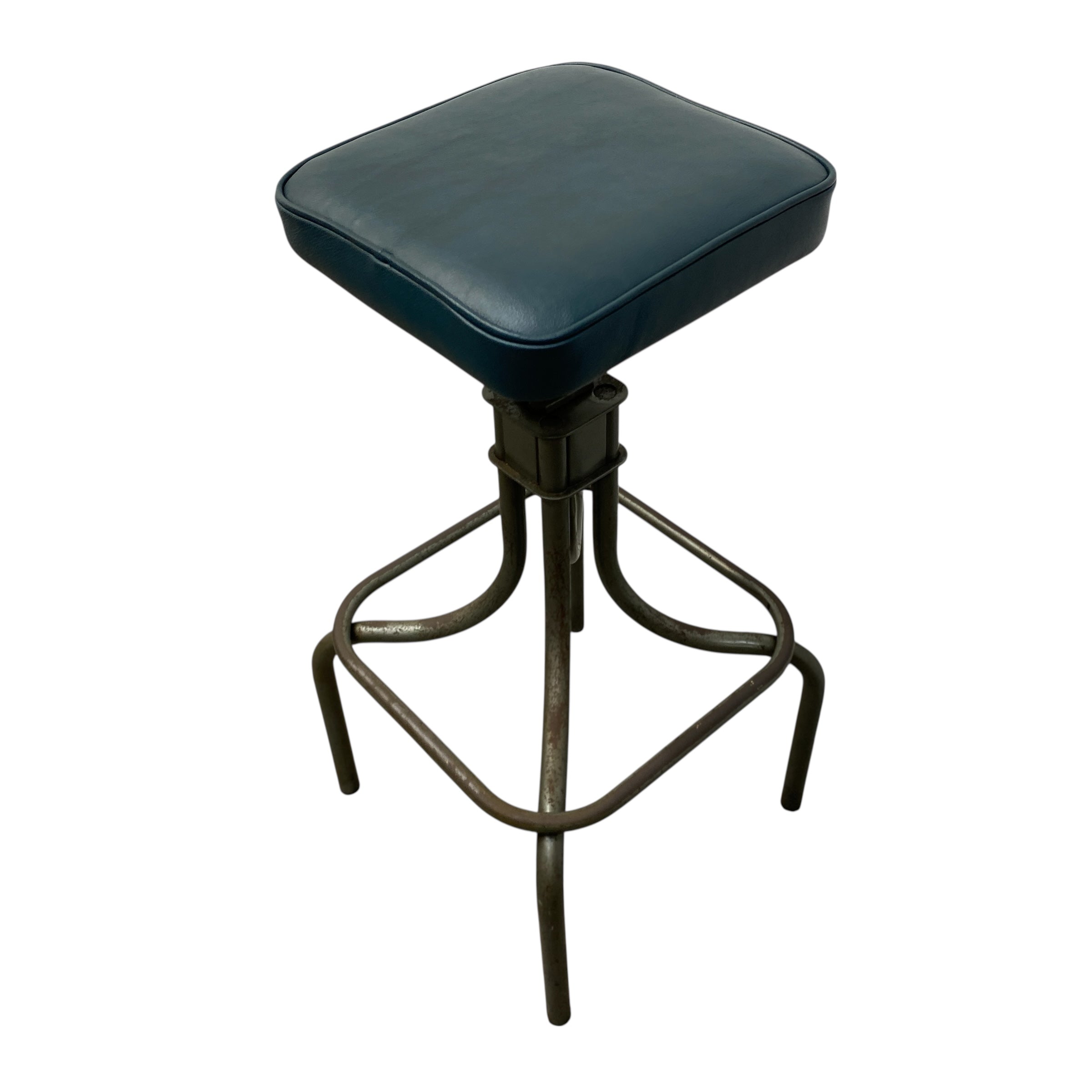 Bar stool with a dark green cushioned seat on a white background