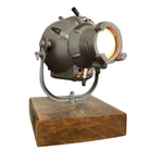 Load image into Gallery viewer, Vintage-style lamp with metallic shade and wooden base on a white background
