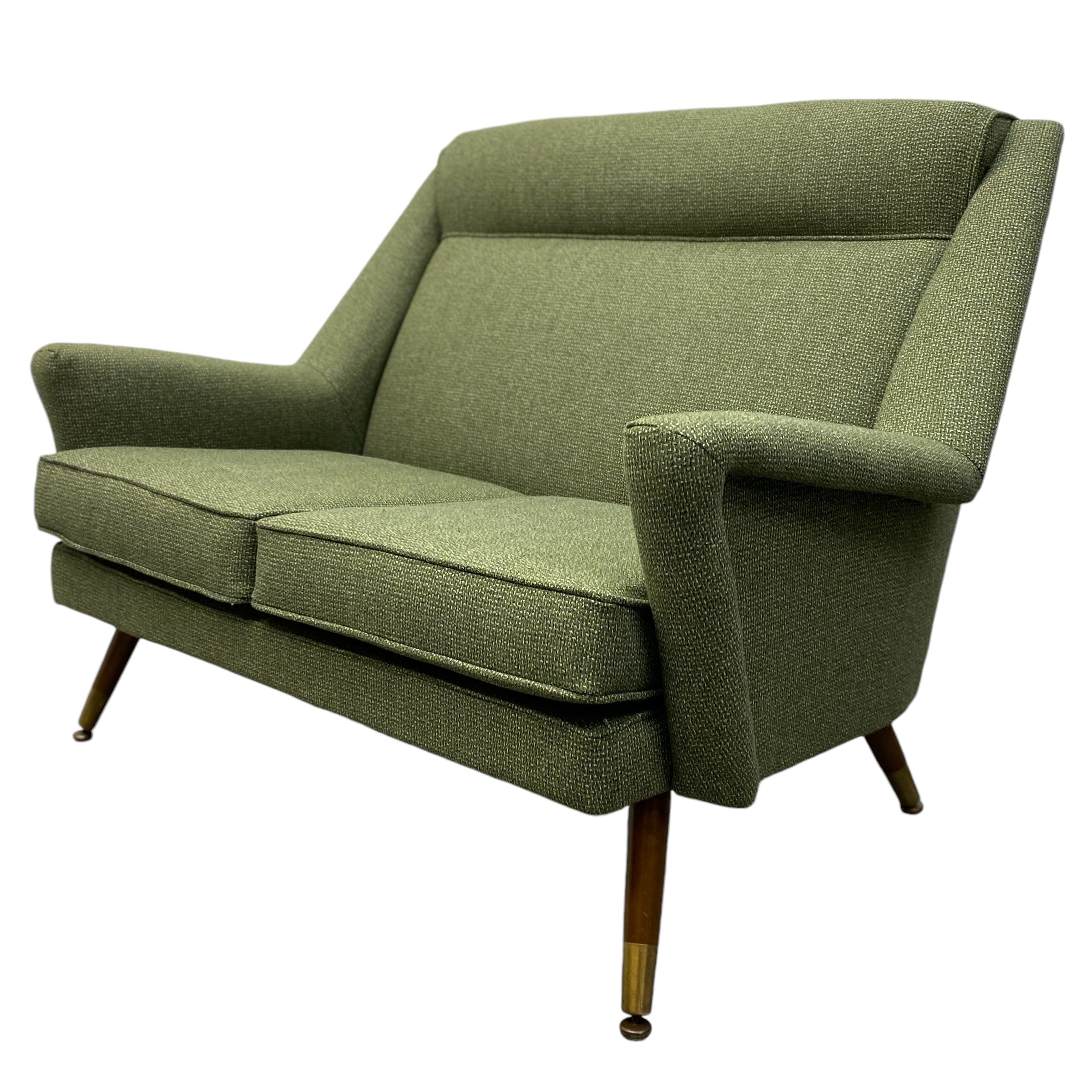 Brass Feet Midcentury Two Seater Sofa Green