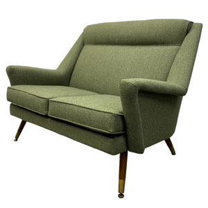 Brass Feet Midcentury Two Seater Sofa Green