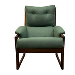 Load image into Gallery viewer, Green armchair with wooden frame on a white background
