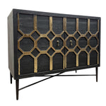 Load image into Gallery viewer, Black cabinet with geometric gold patterns on a white background
