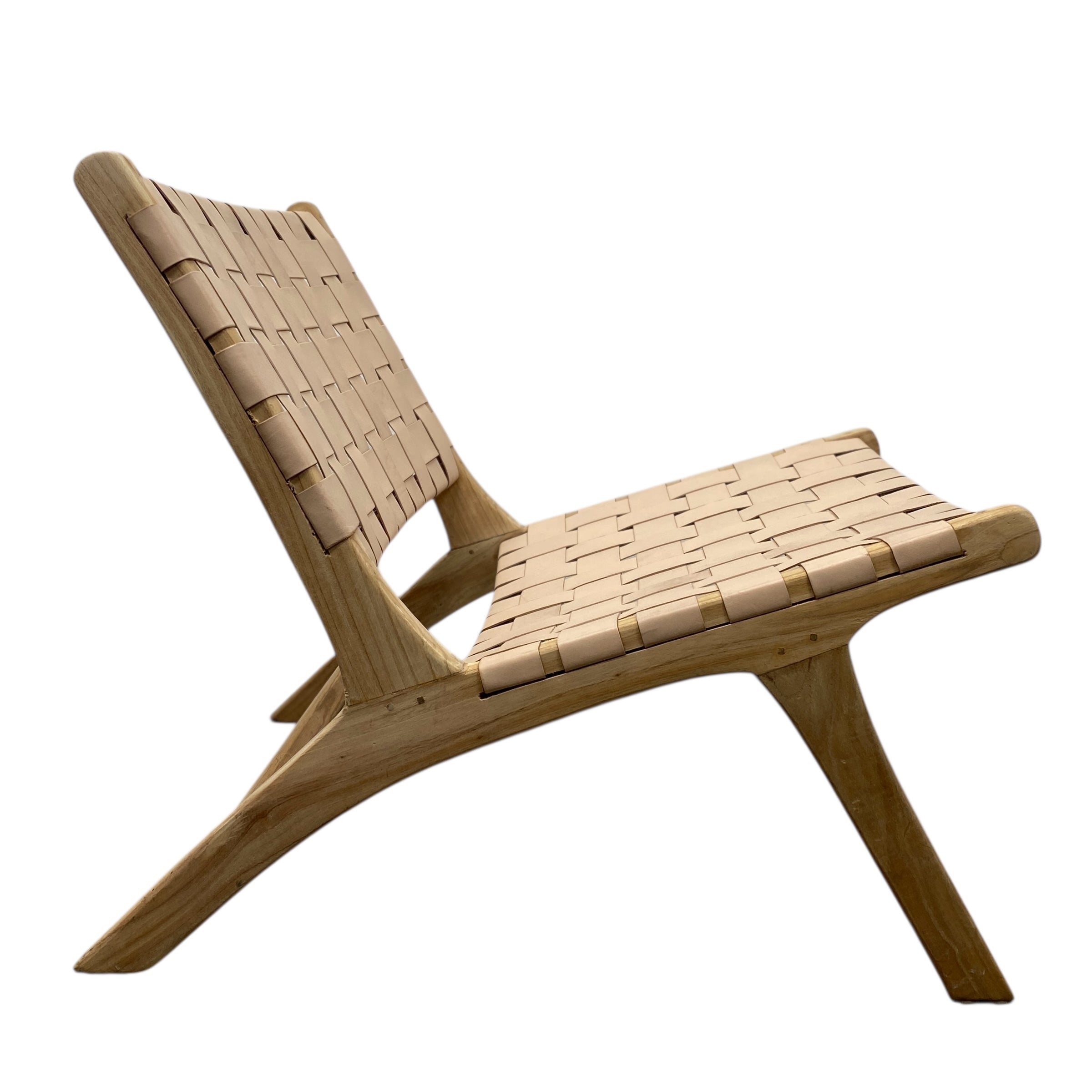 Wooden chair with woven seat and backrest on a white background