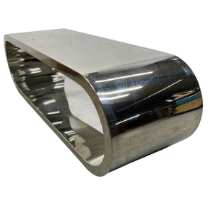 Metallic, curved object on a white background