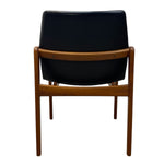 Load image into Gallery viewer, Chair with black backrest and wooden frame on a white background
