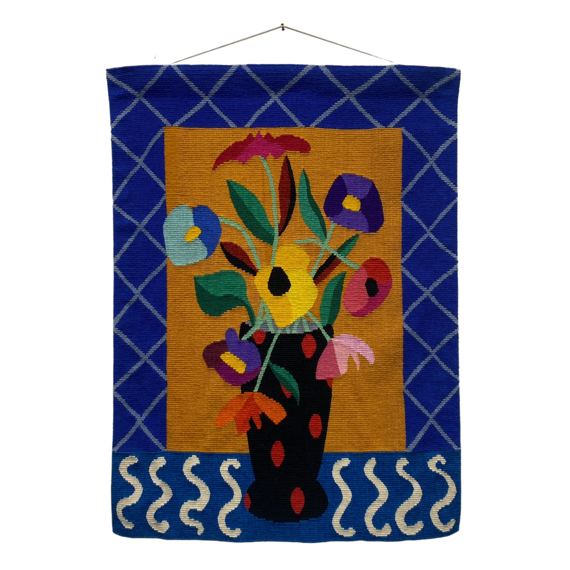 Vase Flowers Wall Hanging Vintage Wool 1980s