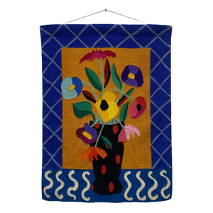 Vase Flowers Wall Hanging Vintage Wool 1980s