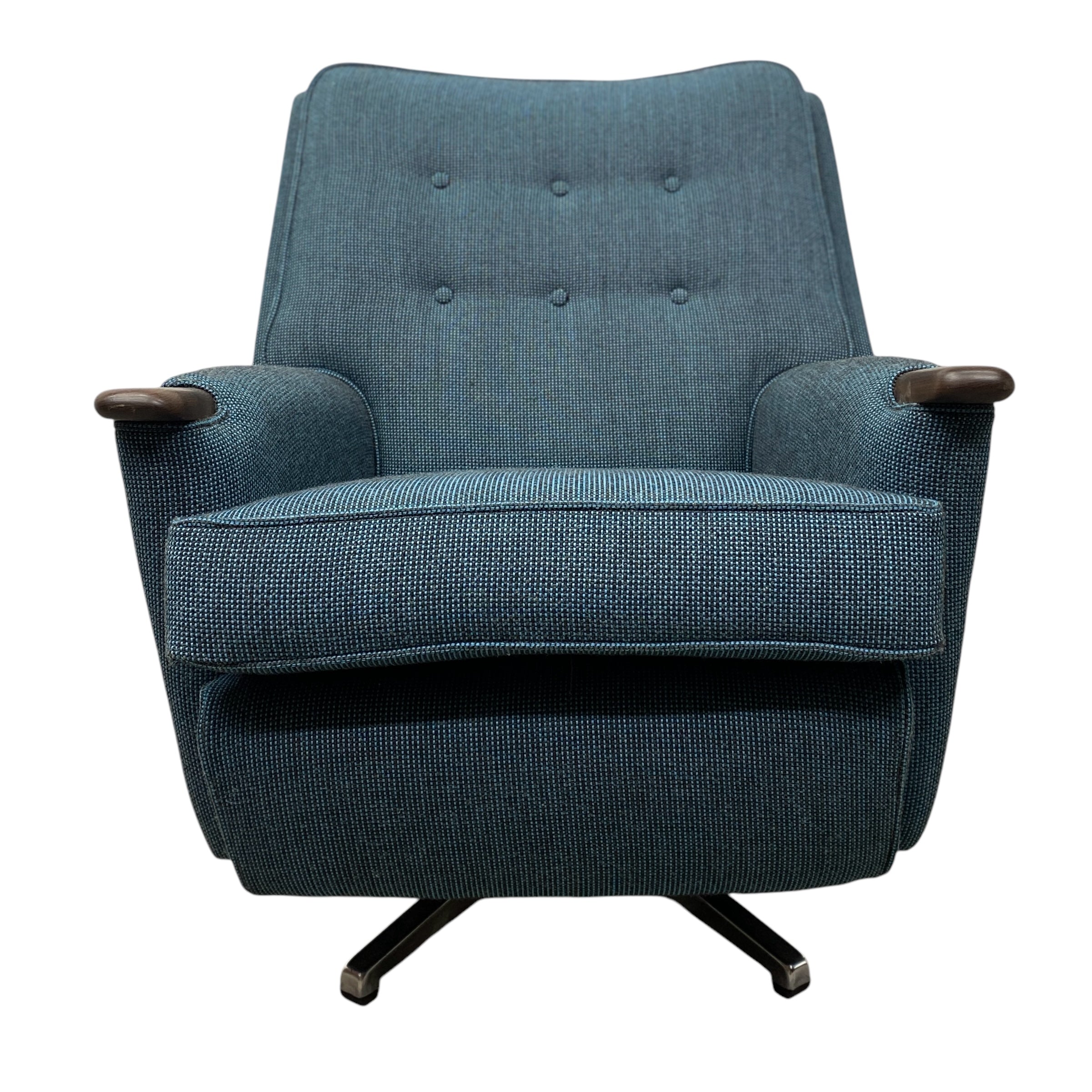 Front Of 1950s Swivel Lounge Chair Rocker Camira Blue Flax