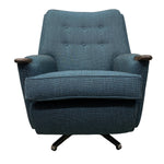 Load image into Gallery viewer, Front Of 1950s Swivel Lounge Chair Rocker Camira Blue Flax
