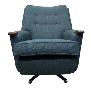 Front Of 1950s Swivel Lounge Chair Rocker Camira Blue Flax