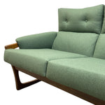 Load image into Gallery viewer, Buttoned Green sofa with wooden legs on a white background
