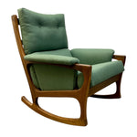 Load image into Gallery viewer, Green rocking chair with wooden frame on a white background
