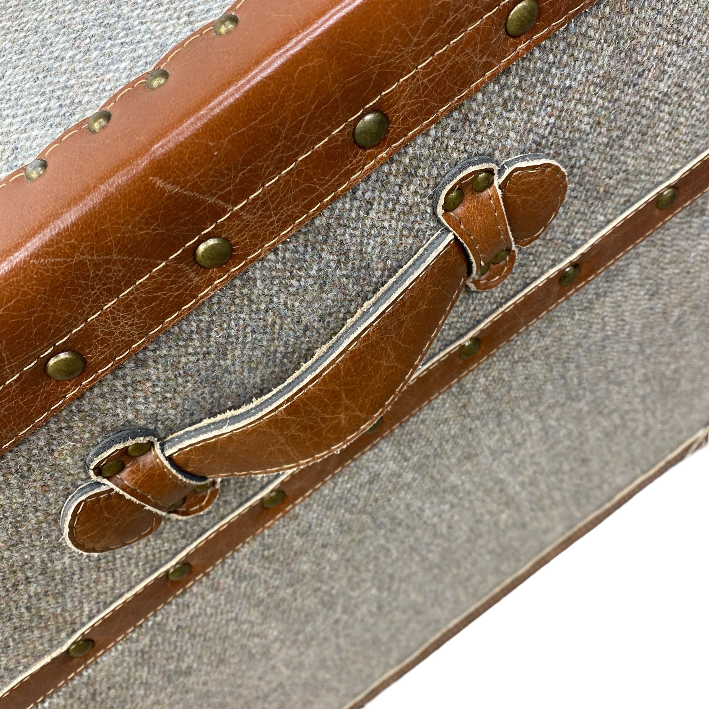storage trunk leather brown handle