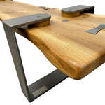 Load image into Gallery viewer, Wooden desk with metal brackets on a white background
