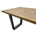 Load image into Gallery viewer, Wooden table with GREY metal legs on a white background
