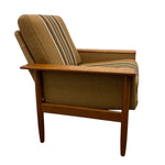 Load image into Gallery viewer, Brown armchair with striped backrest on a white background
