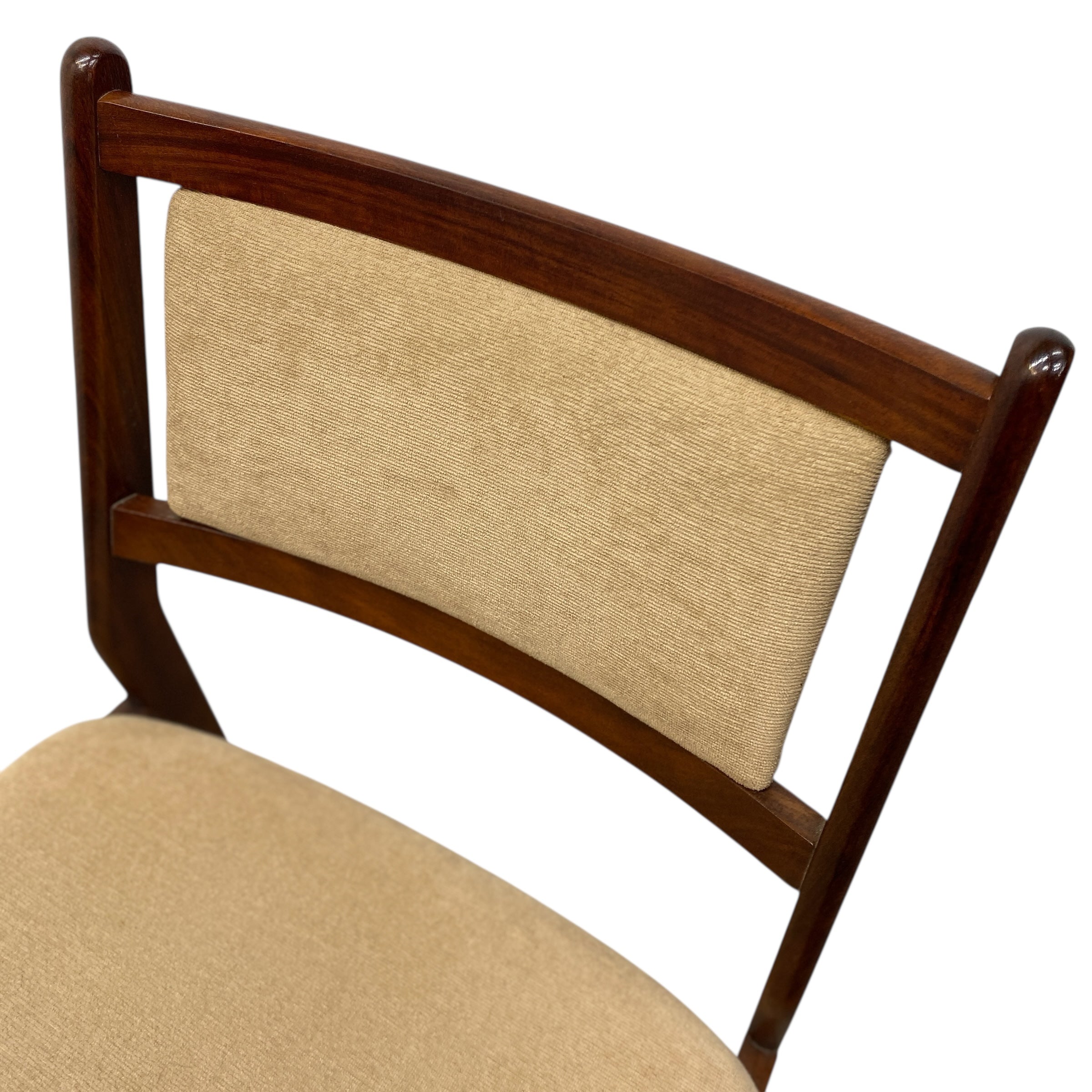 Chair with wooden backrest and beige seat on a white background