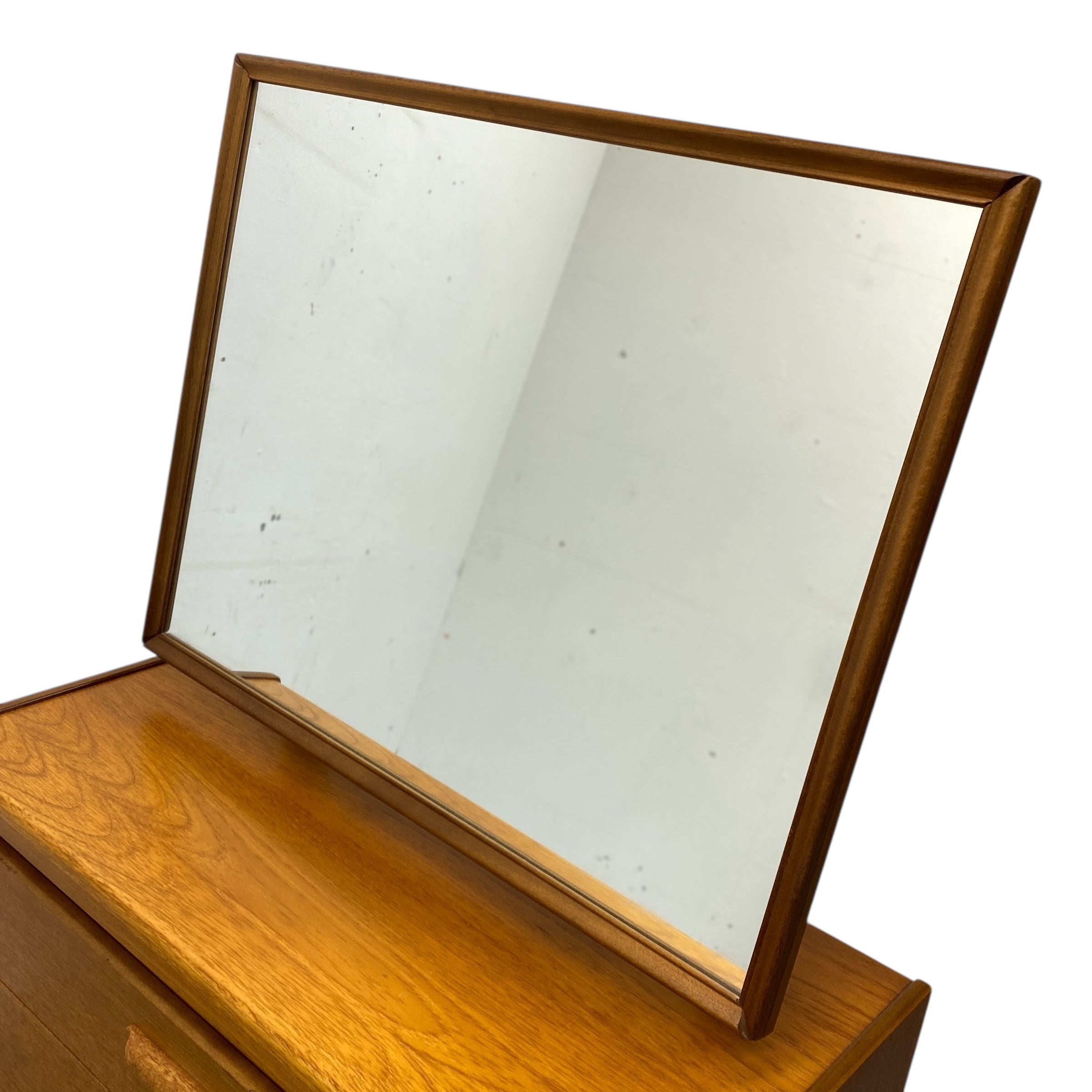 Wooden mirror with a white background