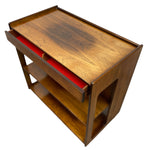 Load image into Gallery viewer, drinks trolley with open drawer lined with red velvet

