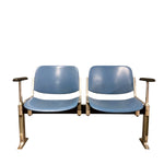 Load image into Gallery viewer, Pair of blue chairs with metal legs on a white background
