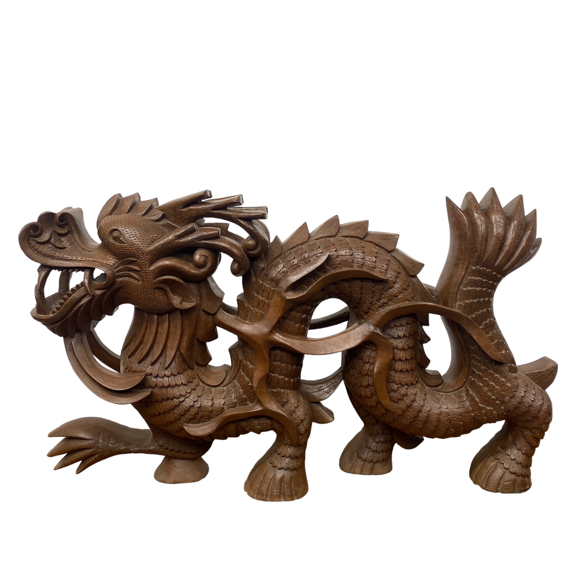 Chinese Dragon Hand Carved Teak Brown