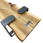Load image into Gallery viewer, Wooden cutting board with metal handles on a white background

