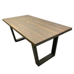 Load image into Gallery viewer, Wooden table with GREY metal legs on a white background
