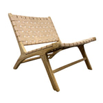 Load image into Gallery viewer, Wooden lounge chair with woven backrest on a white background
