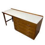 Load image into Gallery viewer, Wooden desk with white top on a white background
