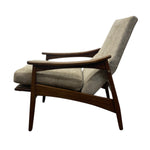 Load image into Gallery viewer, curved arms in wood &amp; a neutral fabric
