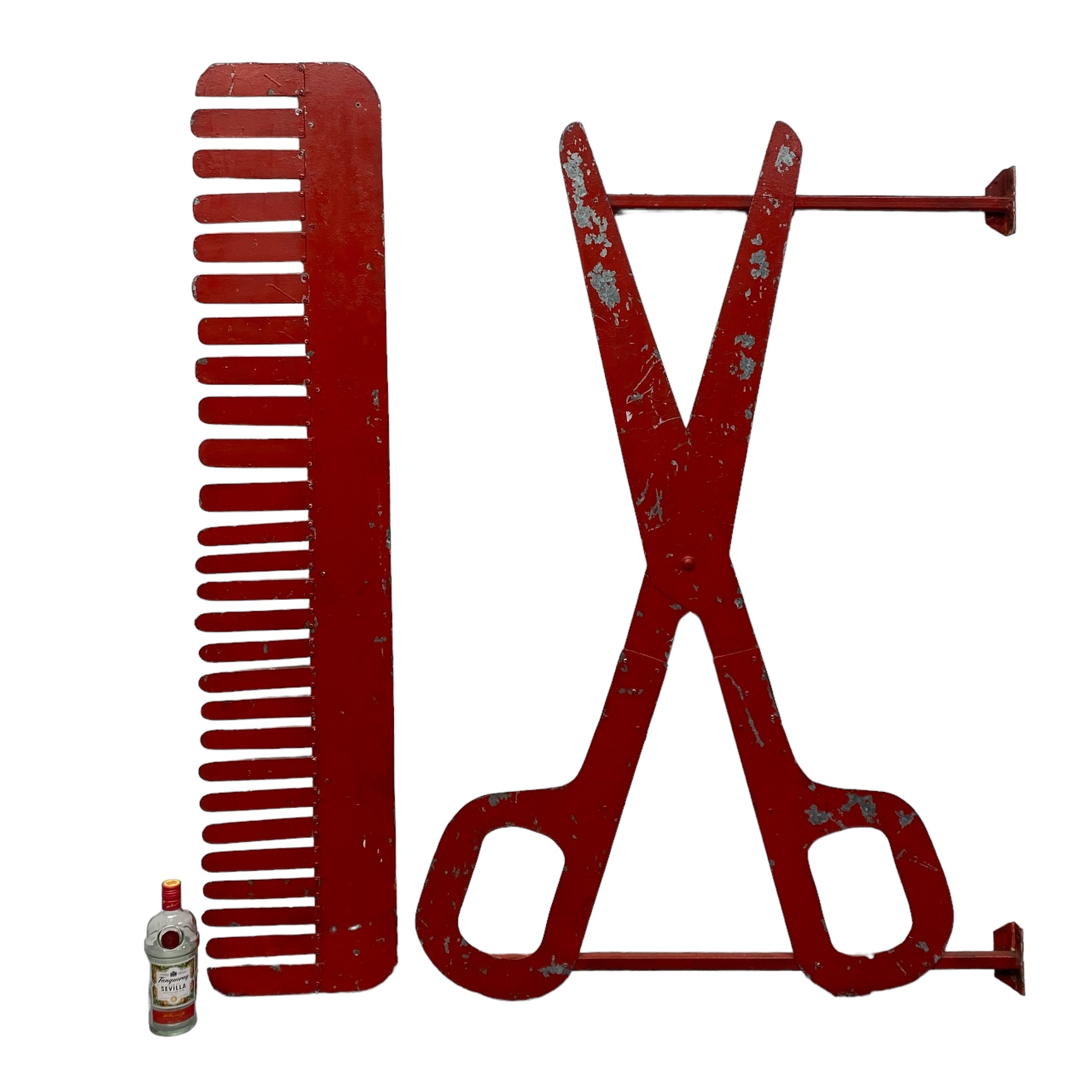 Red Vintage Signage Barbers Hairdressers Scissors Comb