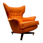Load image into Gallery viewer, Orange armchair with tufted backrest on a white background
