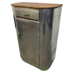 Load image into Gallery viewer, Metal cabinet with wooden top on a white background
