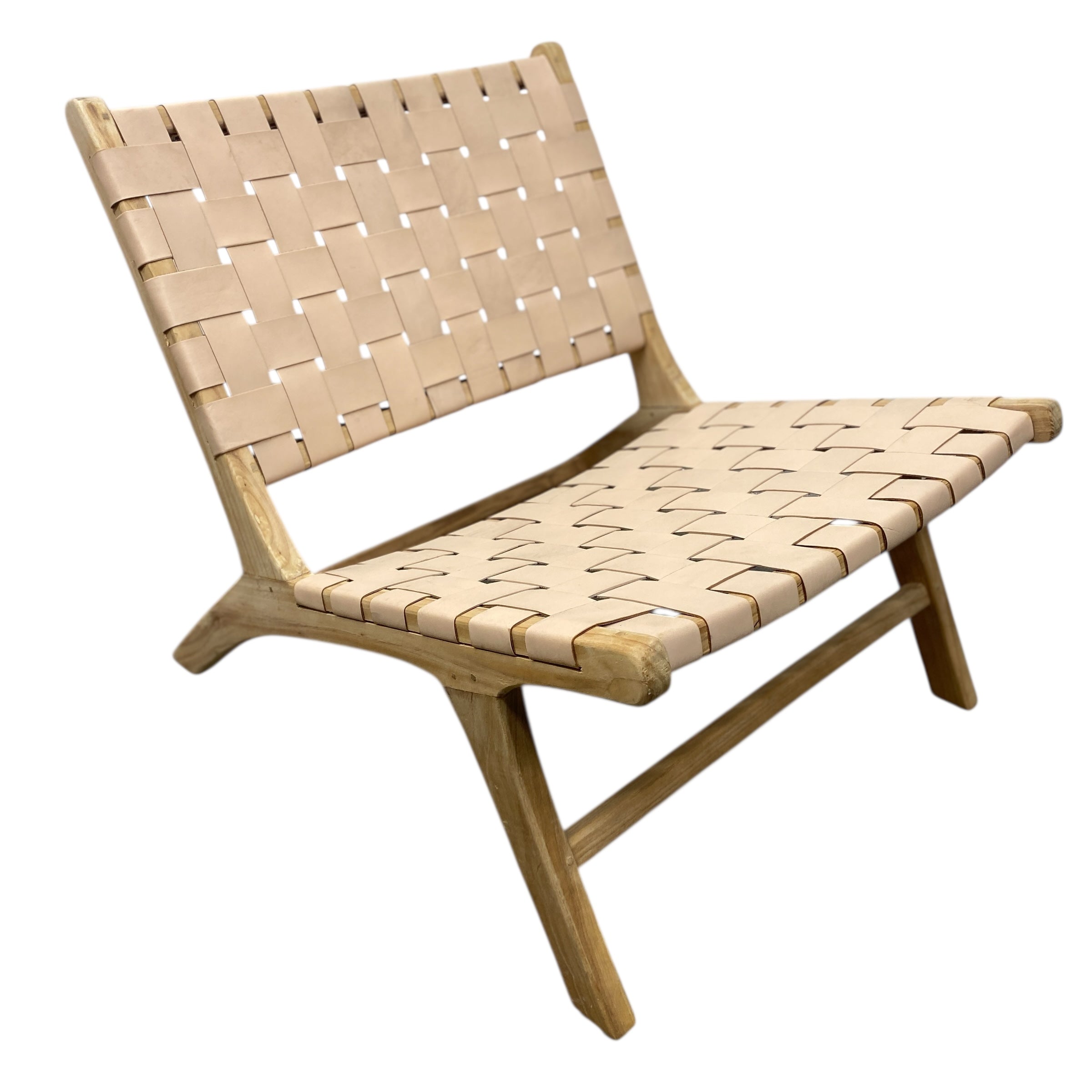 Beige woven chair on a white background