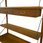 Load image into Gallery viewer, Wooden shelf with two drawers and multiple shelves on a white background
