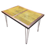 Load image into Gallery viewer, Wooden table with a yellow and brown checkered pattern on a white background
