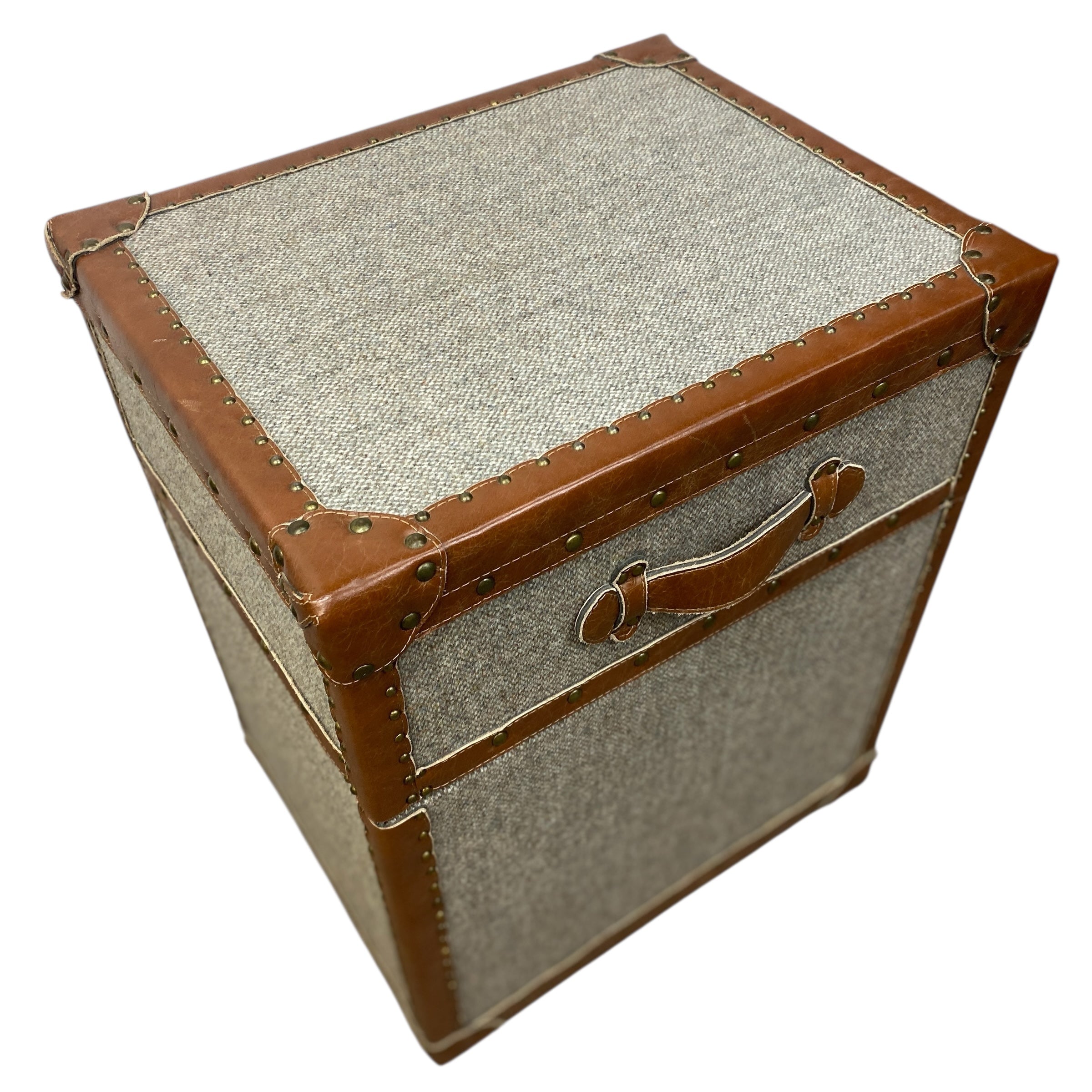tweed and leather trunk
