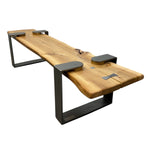 Load image into Gallery viewer, Wooden bench with metal legs on a white background
