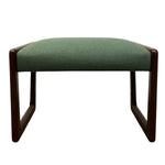 Load image into Gallery viewer, Green upholstered stool with dark wooden legs on a white background
