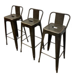 Load image into Gallery viewer, Three metal bar stools with backrests on a white background
