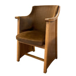 Load image into Gallery viewer, Brown upholstered armchair with wooden frame on a white background
