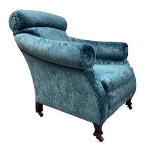 arm Lounge Chair Blue Velvet Victorian Country House