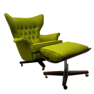 Lounge Chair Ottoman 1960's G Plan Blofeld 6250 Teak Swivel Bases