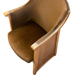 Load image into Gallery viewer, Wooden chair with brown cushion on a white background
