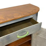 Load image into Gallery viewer, Wooden top and metal drawer with green handle on a white background
