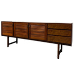 Load image into Gallery viewer, Wooden sideboard with three doors and three drawers on a white background
