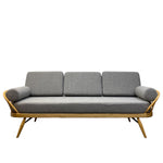 Load image into Gallery viewer, Gray sofa with wooden frame on a white background
