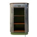 Load image into Gallery viewer, Vintage-style metal cabinet with wooden shelves on a white background
