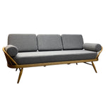 Load image into Gallery viewer, Gray sofa with wooden frame on a white background
