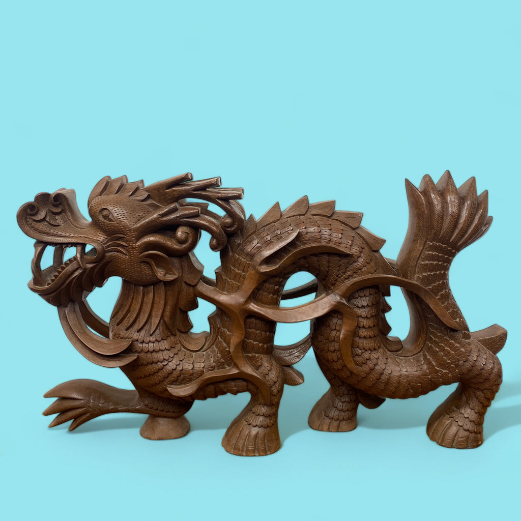 Chinese Dragon Hand Carved Teak